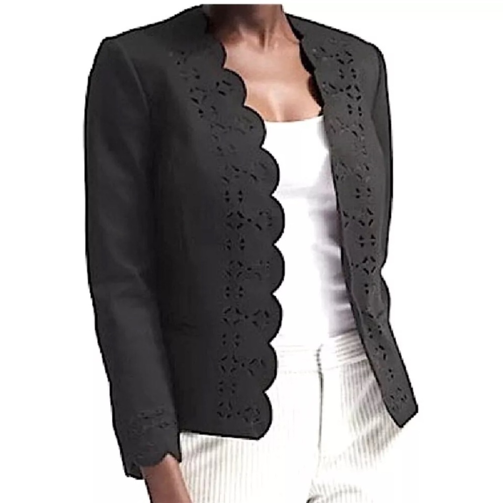 Banana Republic Ponte Scalloped Laser Cut Blazer sz 14